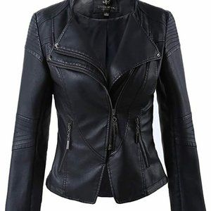 LingLuoFang Women's Faux Leather Jacket